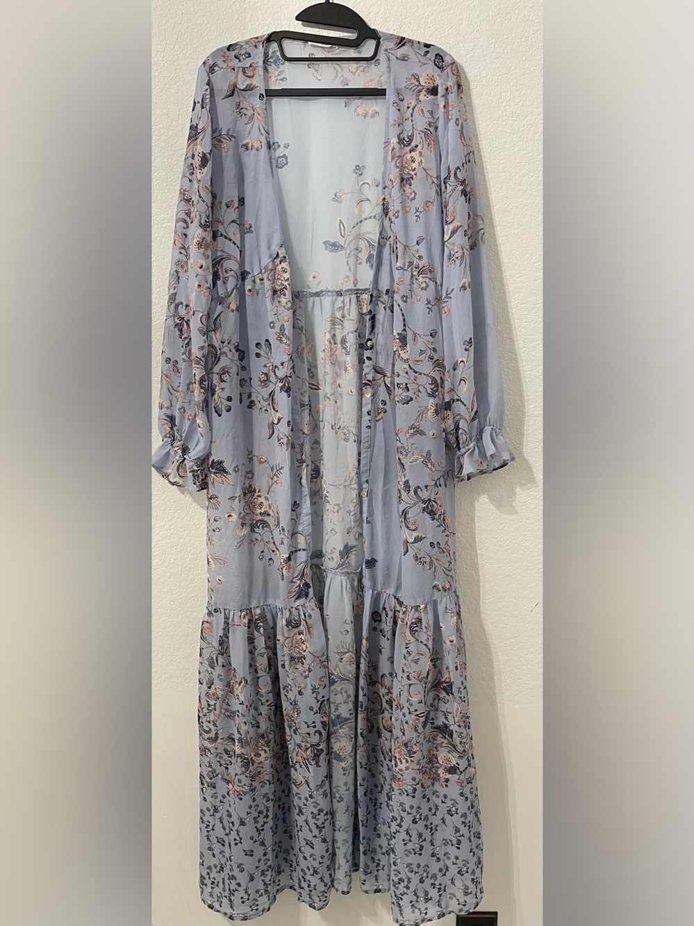 lovestitch Light Blue Floral Button-Front Maxi Cover Up - Picture 3 of 5